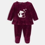 Pyjama velours chat bordeaux bébé fille | Okaïdi & Obaïbi