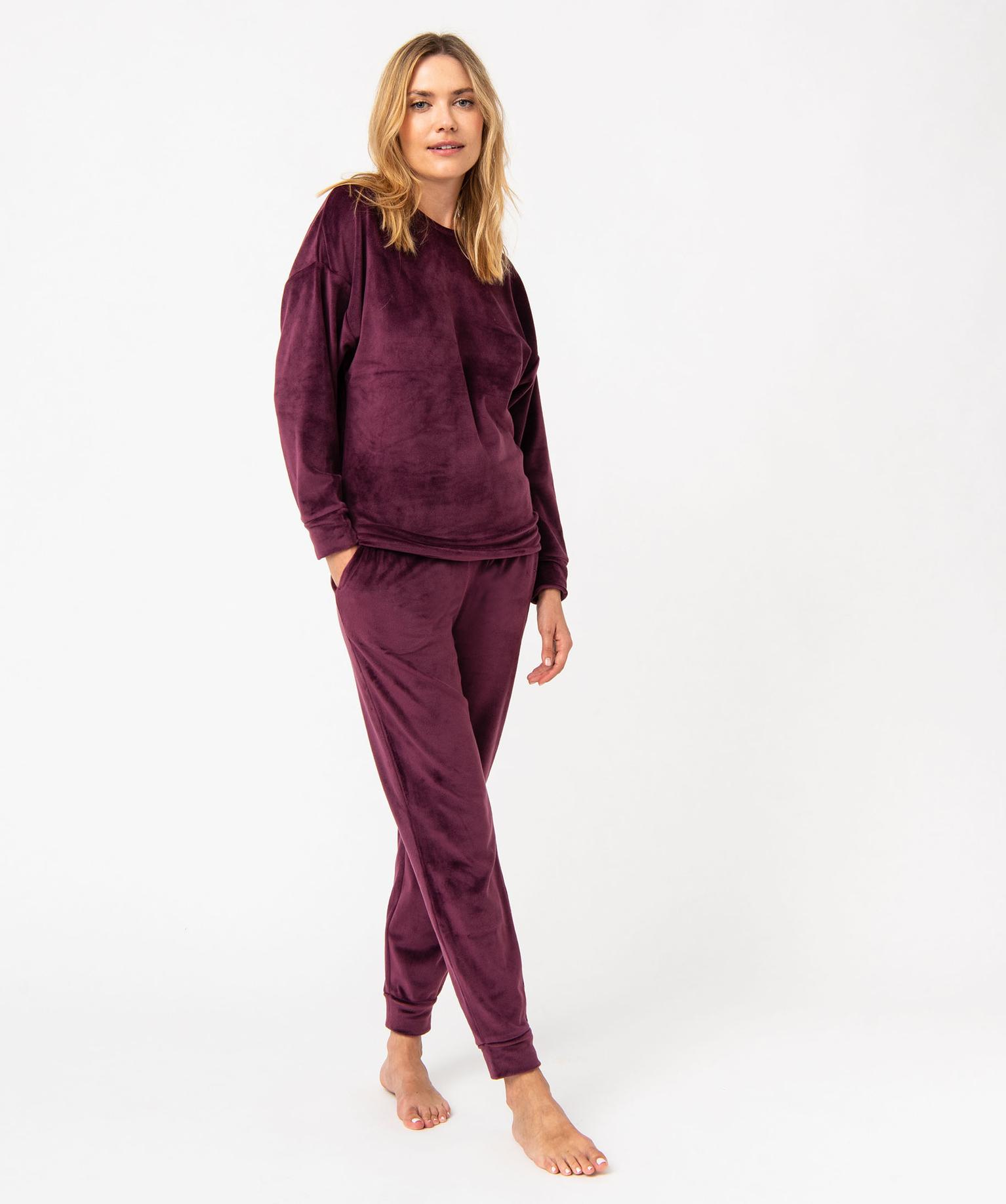pyjama-en-velours-femme-211evr-1.jpg Pyjama femme en velours extensible prune | GEMO – Image 1