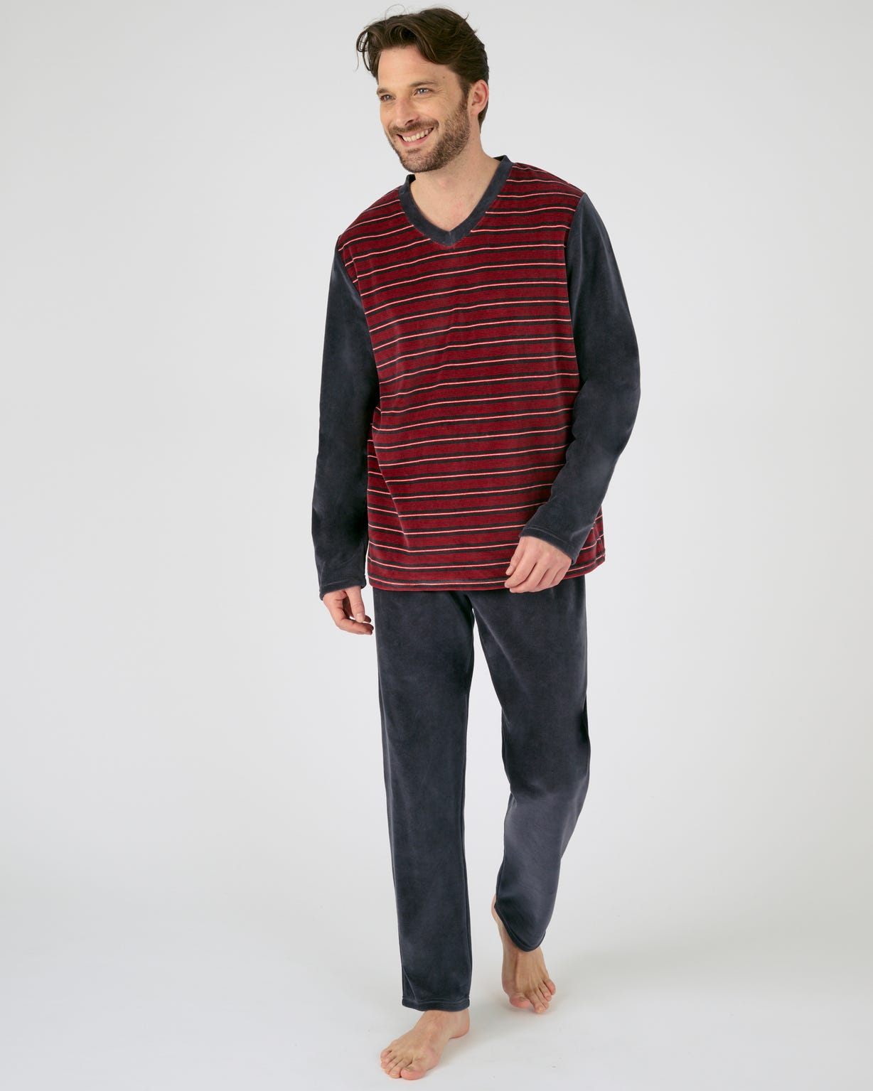 pyjama-en-velours-homme-445nnv-1.jpg Pyjama velours rayé mélange coton Pyjama Damart.fr – Image 1