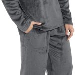 Darringls Pyjama long en velours uni pour homme 2 pièces Grande taille Pour homme À manches longues Lounge En velours épais Décontracté Automne Hiver, gris foncé, S : Amazon.fr: Mode