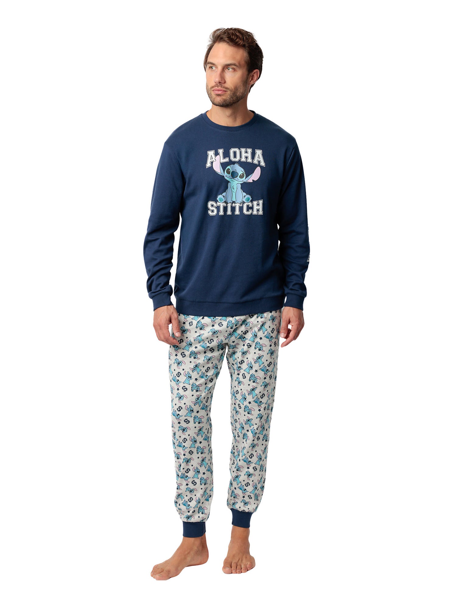 pyjama-en-velours-homme-621dts-1.jpg Pyjama velours pantalon top manches longues aloha stitch disney Bleu marine – Image 1
