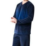 Pyjama homme velours EMINENCE col V bleu 7U58 Homm & Gars