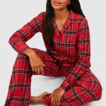 Red Ensemble pyjama chemise à manches longues à carreaux brossés et pantalon | Boohoo FR