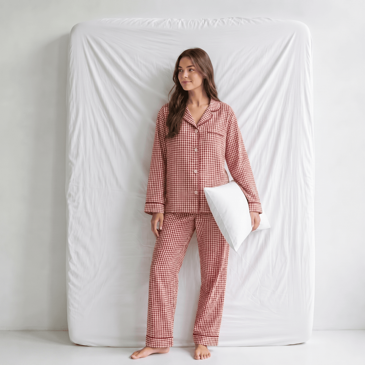pyjama-femme-carreaux-055qrt.png Pyjama Femme Carreaux Rouge – ensemble | Linge de Nuit – Image 1