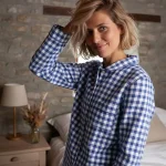 Pyjamas longs femme Carreaux bleu Maître Renard