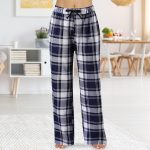 TDEOK Pantalon de pyjama à carreaux pour femme en coton : pantalon de pyjama à carreaux pour femme chaud et long avec poches Pantalon de couchage avec poches et cordon de serrage,