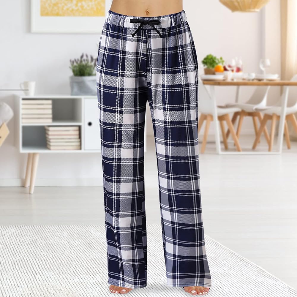 pyjama-femme-carreaux-669jnv-1.jpg TDEOK Pantalon de pyjama à carreaux pour femme en coton : pantalon de pyjama à carreaux pour femme chaud et long avec poches Pantalon de couchage avec poches et cordon de serrage, – Image 1