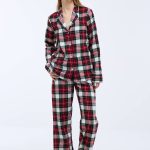 Pyjama col tailleur à carreaux en flanelle 100% coton BIO GOTS ROUGE pour femme MONOPRIX