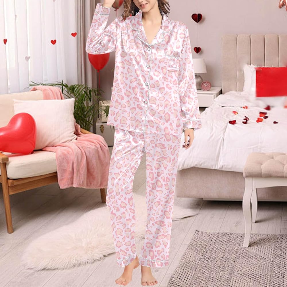 pyjama-femme-chic-et-elegant-220rml.jpg Ensembles de Pyjama Femme Chic et Elegant Ensemble 2 Pièces Manches Longues Col Tournant et Pantalon Taille Haute Style Décontractée Tenues 2 Pièces Imprimé Confortable de Nuit la Maison au Quotidien : – Image 1