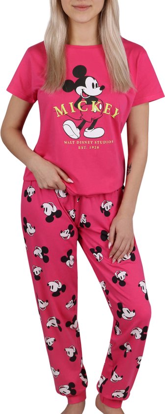 pyjama-femme-disney-276ssz-1.jpg Disney Mickey Mouse Pyjama femme en coton rose à manches courtes | bol – Image 1