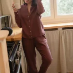 Ensemble de pyjama femme en gaze de coton bio Daphné Bordeaux