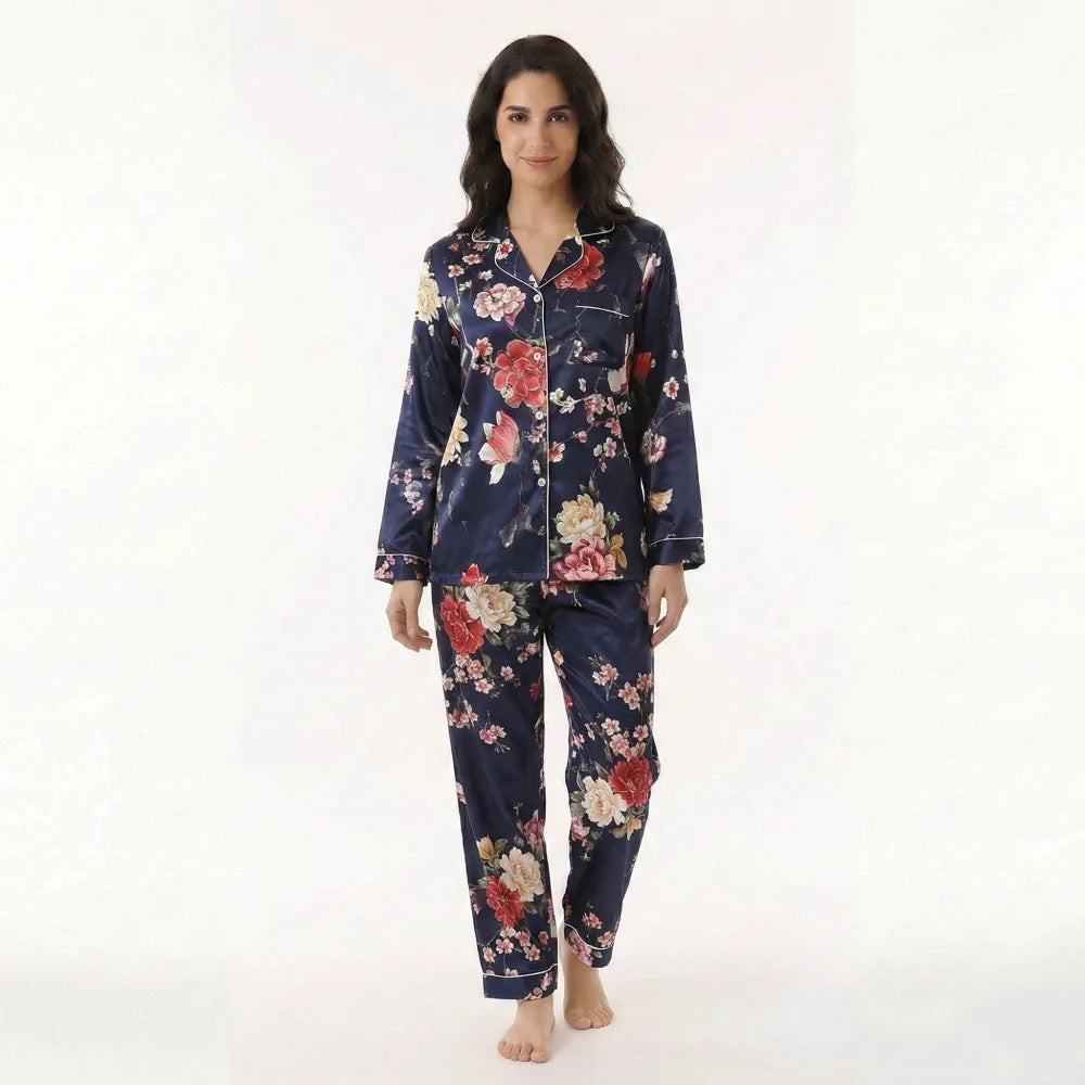 pyjama-femme-en-soie-255bhg-1.jpg Pyjama Femme Soie Naturelle fleurs | Drom – Image 1