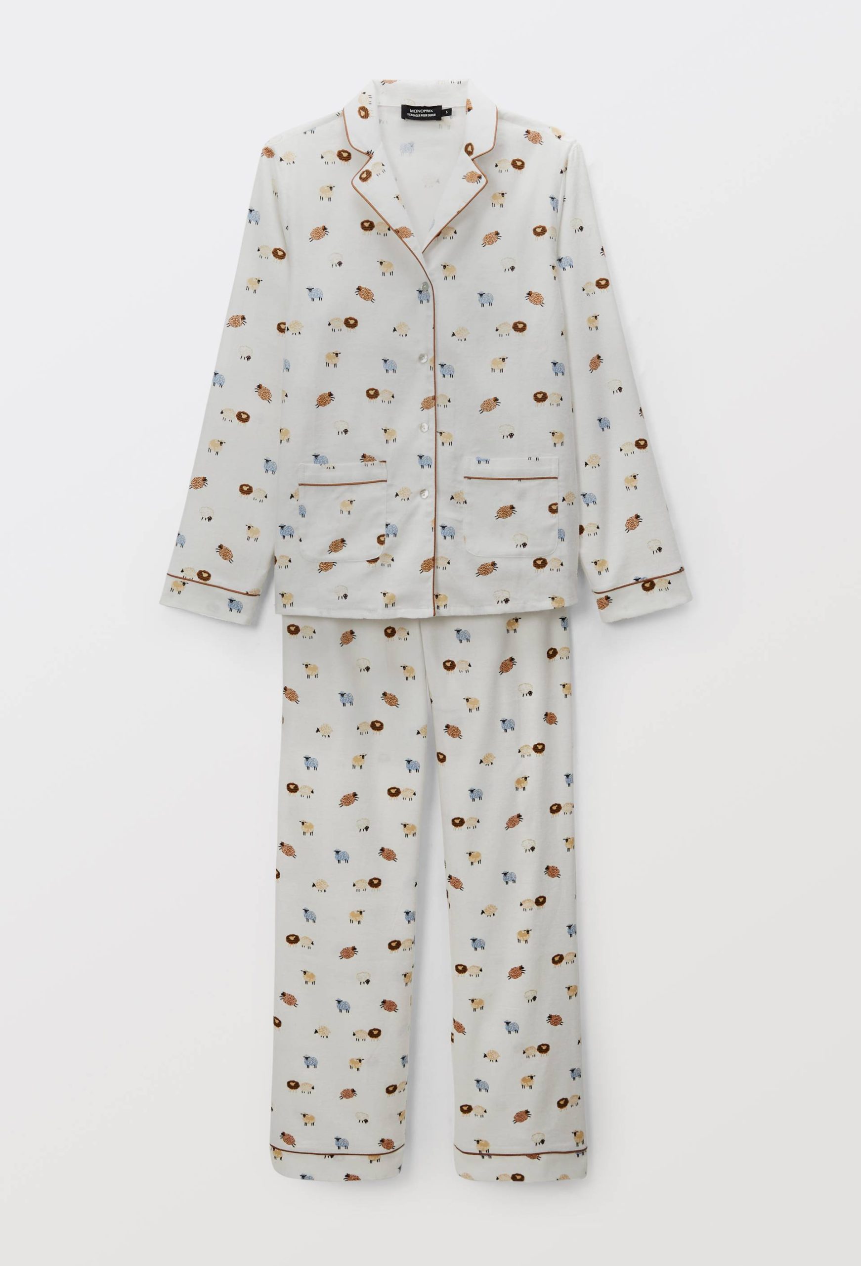 pyjama-femme-flanelle-166zil-1.jpg Pyjama long imprimé en flanelle de coton BIO ECRU pour femme MONOPRIX – Image 1