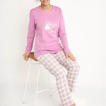Pyjama pantalon chaud coton flanelle carreaux Violet | Afibel