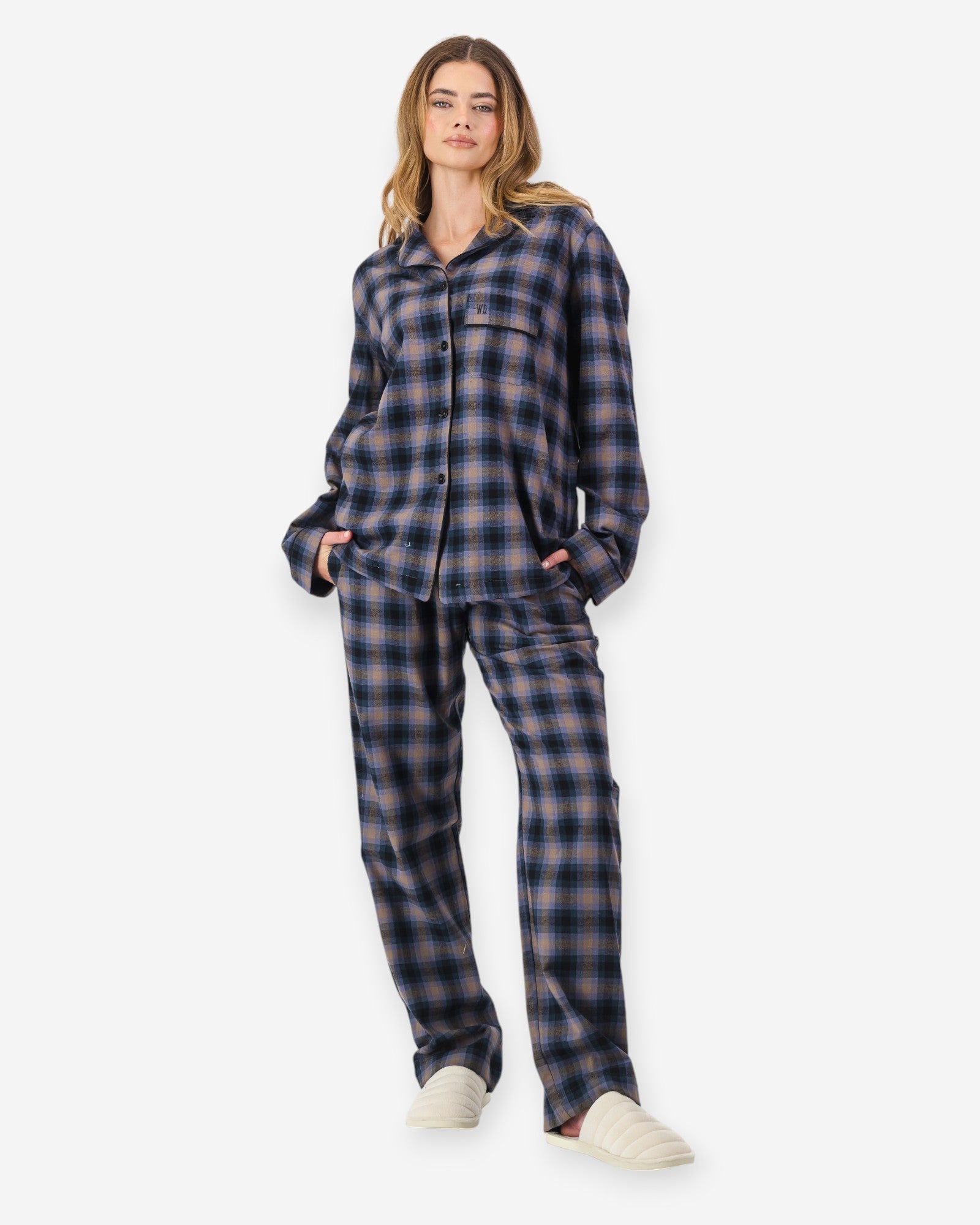 pyjama-femme-flanelle-733uol-1.jpg Pyjama Chaud Femme Flanelle Bleu Yorke | Woodstock Laundry FR – Image 1