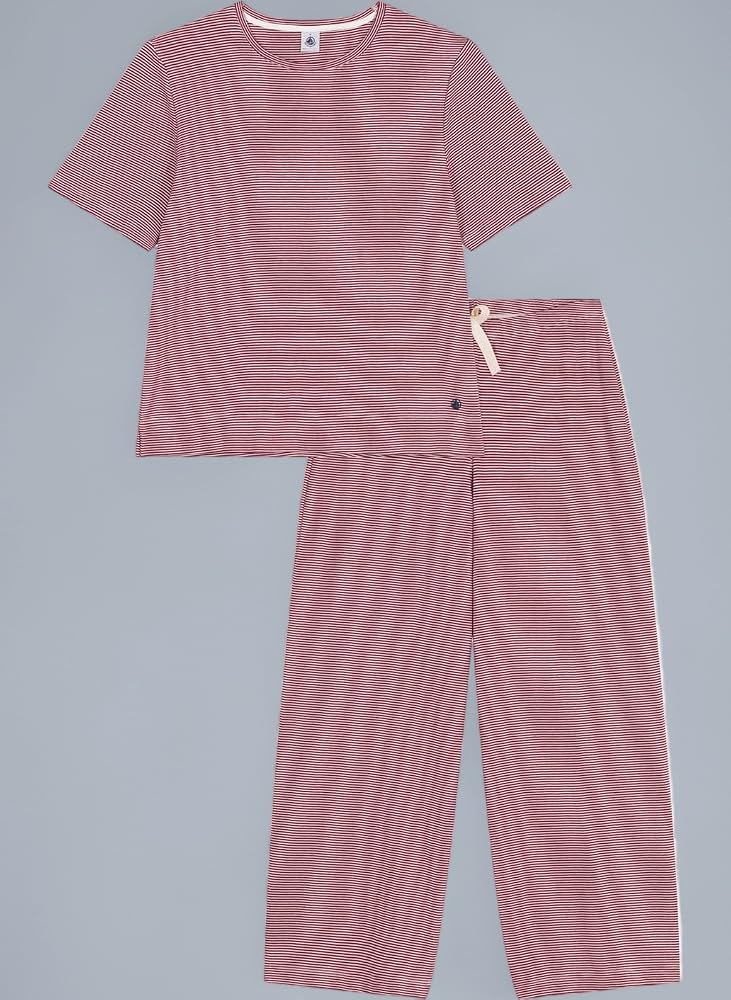pyjama-femme-petit-bateau-525ged-1.jpg Petit Bateau Pyjama Femme en Coton Manches Courtes Jambes Larges à Rayures : Amazon.fr: Mode – Image 1