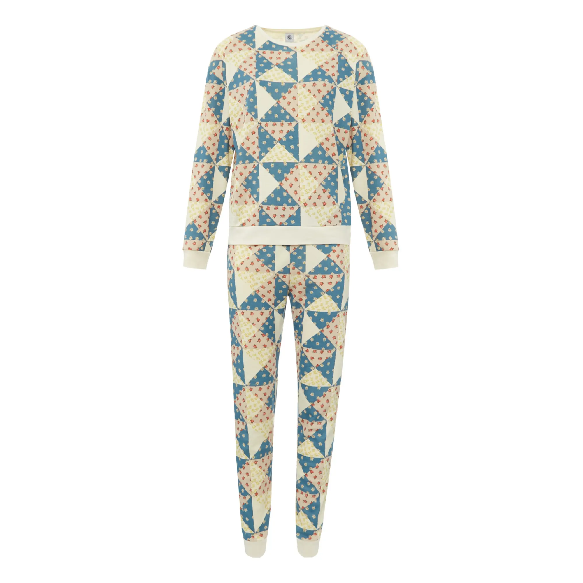 pyjama-femme-petit-bateau-558wmt.webp Sweat + Pantalon Pyjama Patchwork Collection Femme | Ecru – Image 1