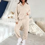 Pyjama Femme Hiver Polaire Pilou Ensembles de Pyjamas Chaud Flanelle Vêtements de Nuit Manche Longue Haut et Pantalon avec Poches Doux Chic Coupe Ample Sleepwear Loungewear Noel : Amazon.fr: Mode
