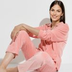 Pyjama long boutonné velours stretch Rose | Afibel