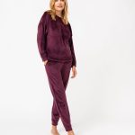 Pyjama femme en velours extensible prune | GEMO