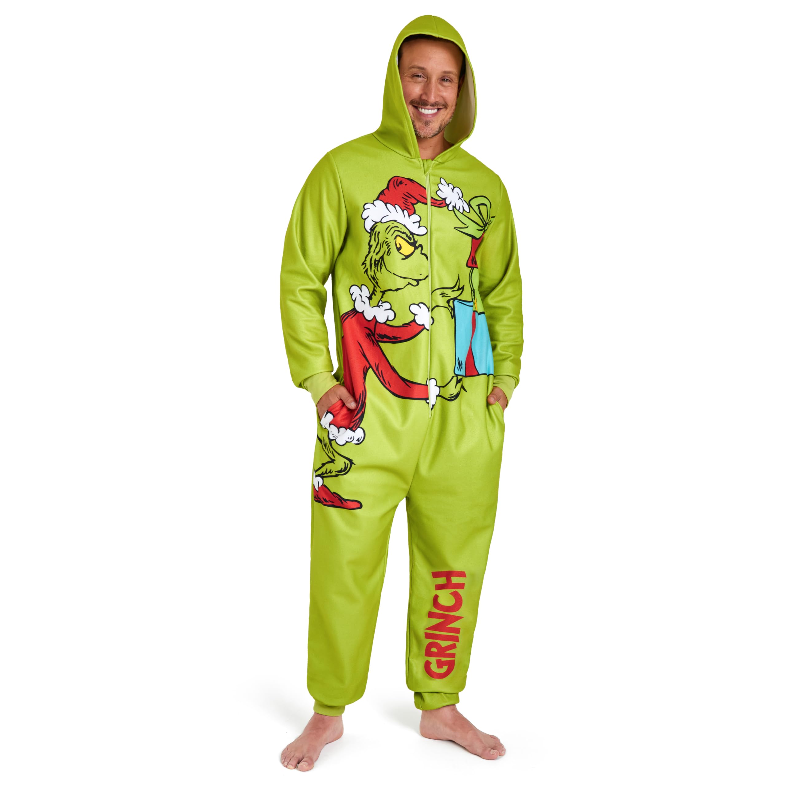 pyjama-grinch-086fsb-1.jpg The Grinch Combinaison Pyjama Homme en Polaire Douce avec Capuche, Pyjama Chaud Grenouillère Adulte, Cadeau Homme Noel (Vert, M) : Amazon.fr: Mode – Image 1