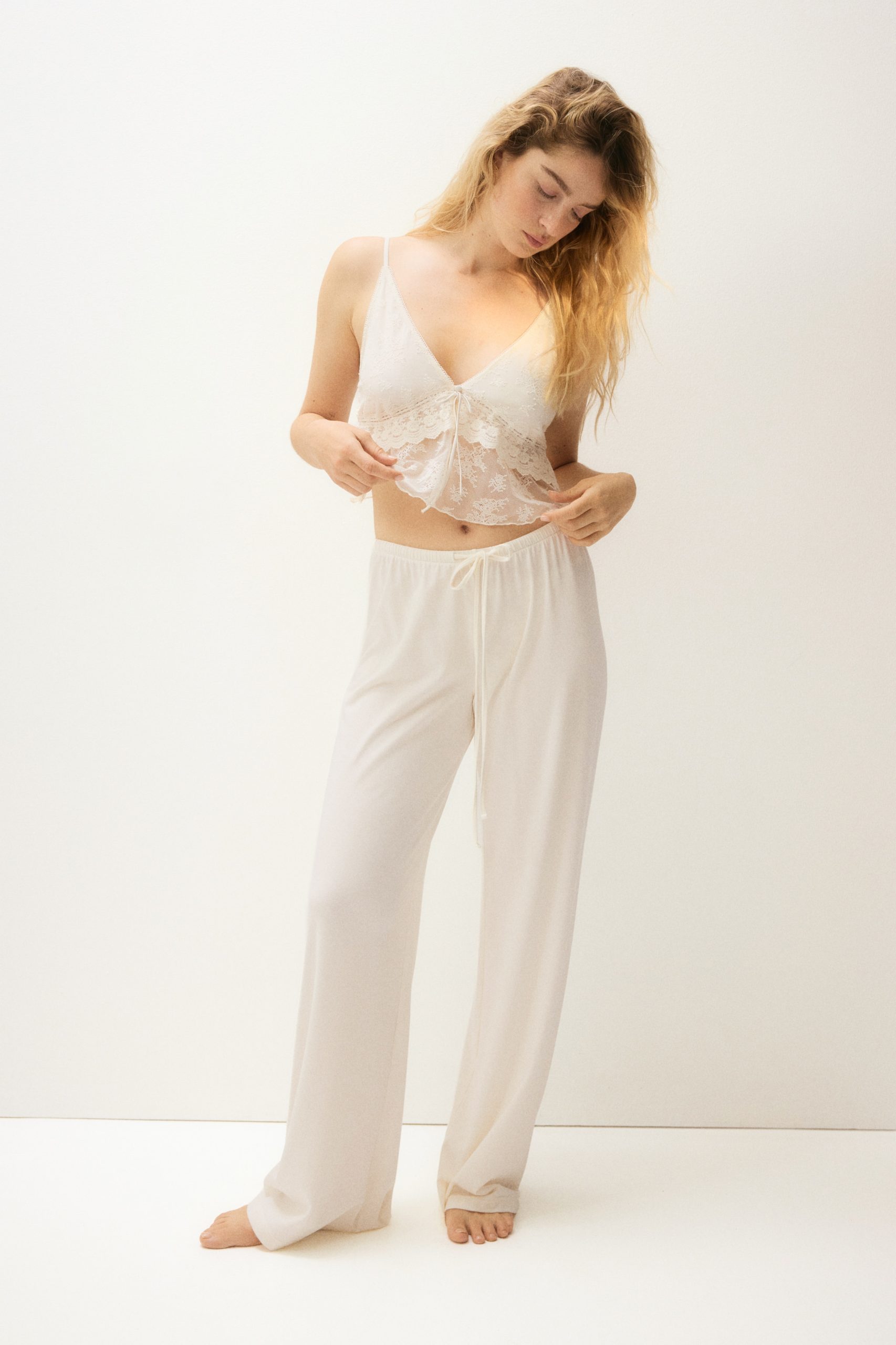 pyjama-hm-845sep-1.jpg Pantalon de pyjama en viscose mélangée Blanc FEMME | H&M FR – Image 1