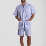 Pyjama court homme en Oxford bleu 100% coton