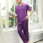 TeJoyce Pyjama Homme Satin, Deux Pièces Vêtements de Nuit Soie, Ensembles Rayé Manches Courtes Chemise avec Boutons et Pantalon Assorti, Elegant et ...
