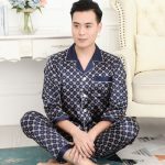 Men Silk Satin Pajama Set Print Sleepwear Loungewear Long Sleeve Shirt Nightwear | eBay