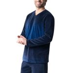 Pyjama homme velours EMINENCE col V bleu 7U58