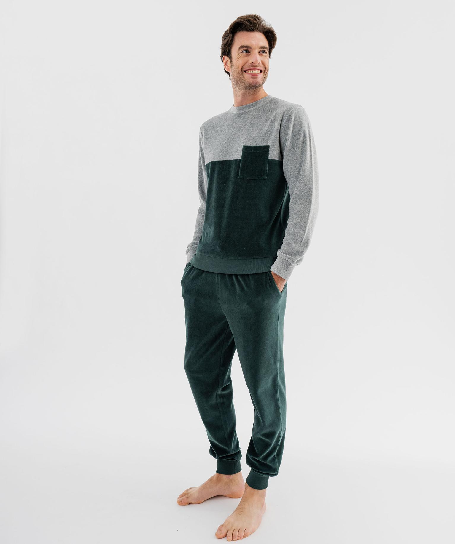 pyjama-homme-en-velours-581fex-1.jpg Pyjama en velours bicolore homme vert | GEMO – Image 1