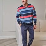 Massana Pyjama Homme en Velours Doux Bleu avec Haut à Rayures colorées Taille 3XL : Amazon.fr: Mode