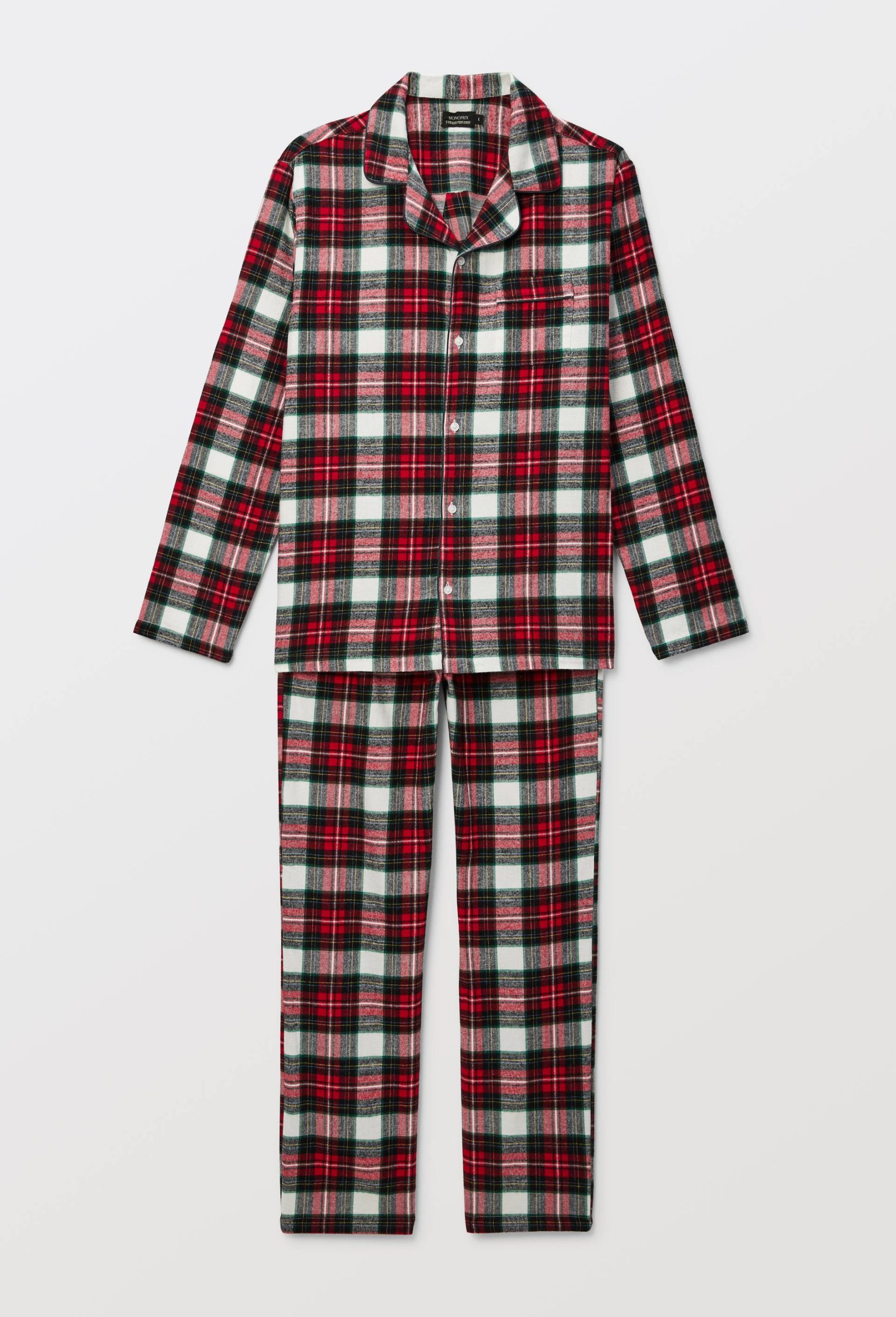 pyjama-homme-monoprix-003uaz-1.jpg Pyjama chemise manches longues et pantalon gratté en coton BIO GOTS à carreaux ECRU pour homme MONOPRIX – Image 1