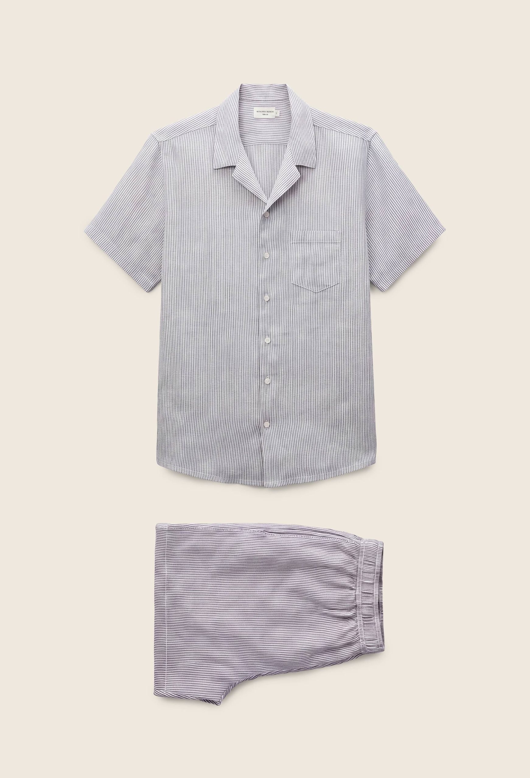 pyjama-homme-monoprix-606une-1.jpg Pyjama Chemise manches courtes et Short rayés en lin European Flax – Image 1
