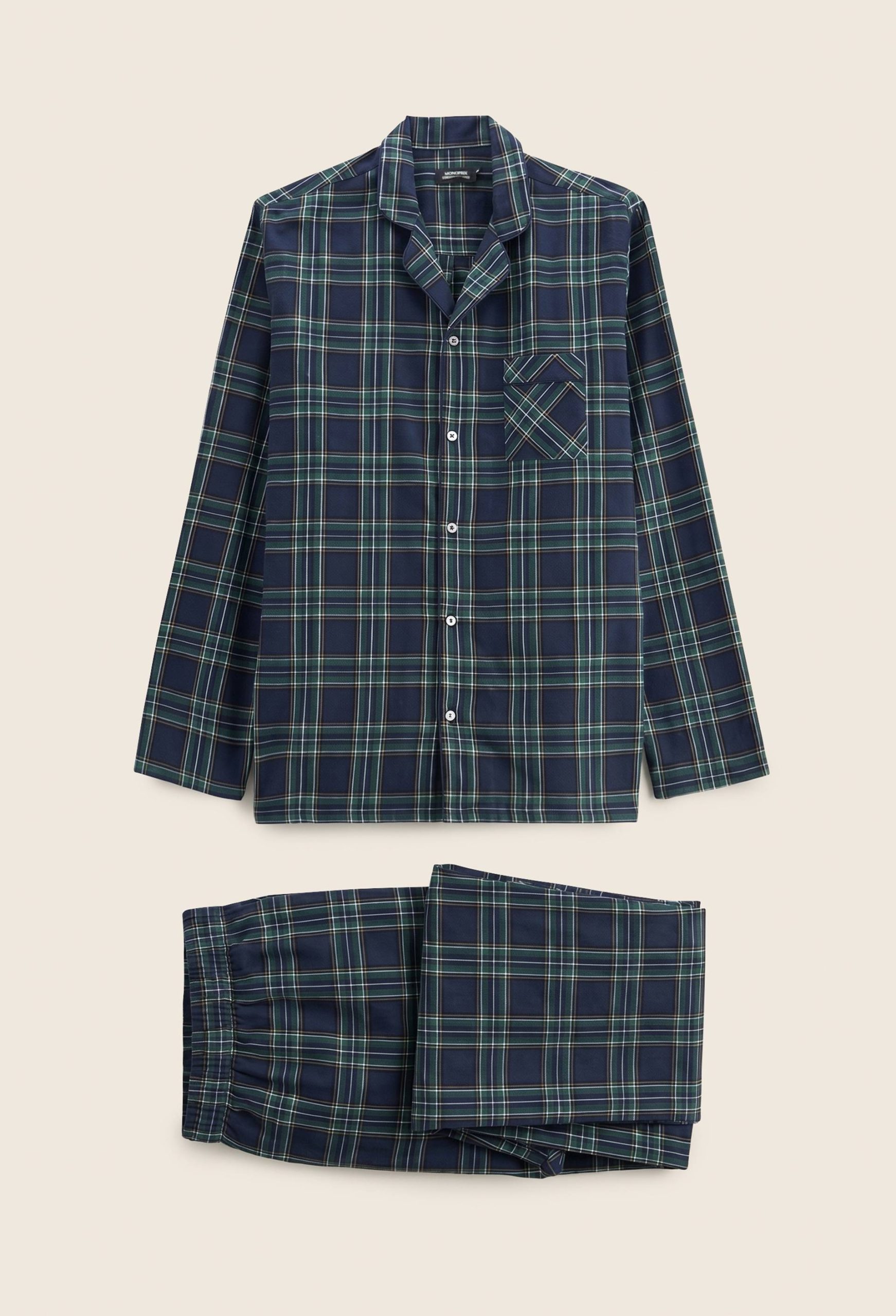 pyjama-homme-monoprix-717nfj-1.jpg Pyjama manches longues et pantalon en flanelle de coton BIO BLEU FONCE pour homme MONOPRIX – Image 1