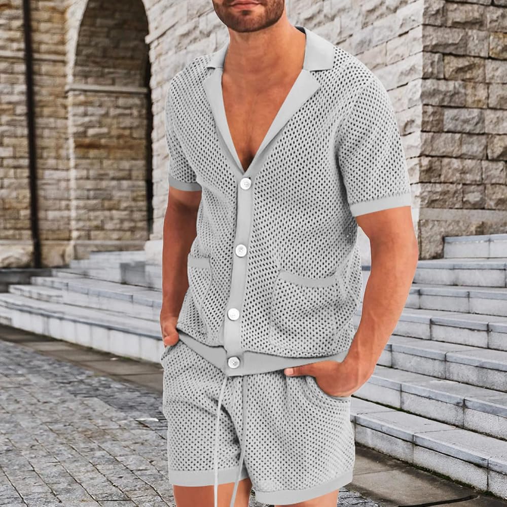 pyjama-homme-sexy-710abw-1.jpg Caxndycing Ensemble de pyjama transparent pour homme En maille Court Sexy Bouton Down Manches courtes Pour l'été Pour les loisirs, gris, M : Amazon.fr: Mode – Image 1