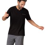 Pyjama short col V homme EMILP216107 NOIR ET IMPRIME