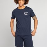 Pyjama court short + t shirt 2 pièces Marine