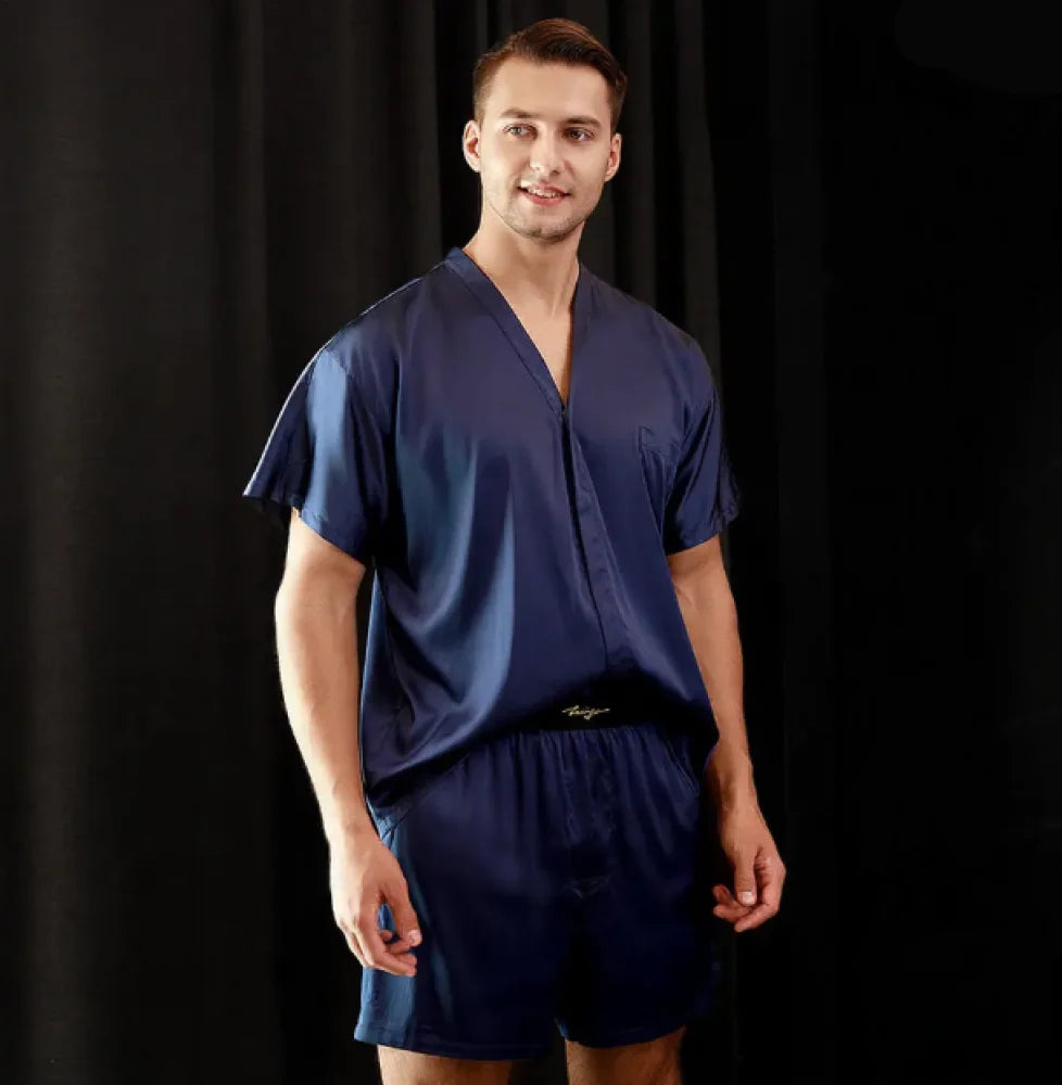 pyjama-homme-soie-405ixj-1.jpg Pyjama Homme Soie de mûrier été | Drom – Image 1