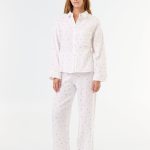Pyjama 2 pièces fleuri en gaze de coton Blanc