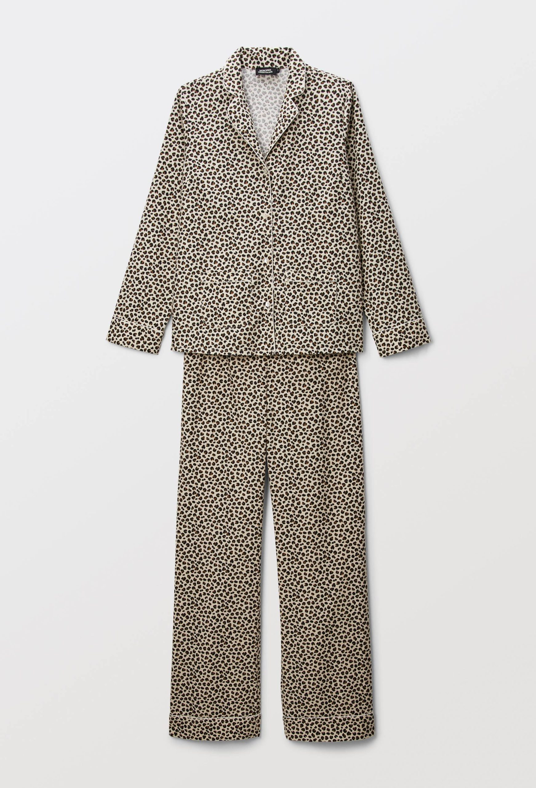 pyjama-leopard-566jjq-1.jpg Pyjama imprimé léopard en coton BIO GOTS BEIGE CLAIR pour femme MONOPRIX – Image 1