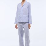 Pyjama long rayé en coton BIO GOTS BLEU CLAIR pour femme MONOPRIX