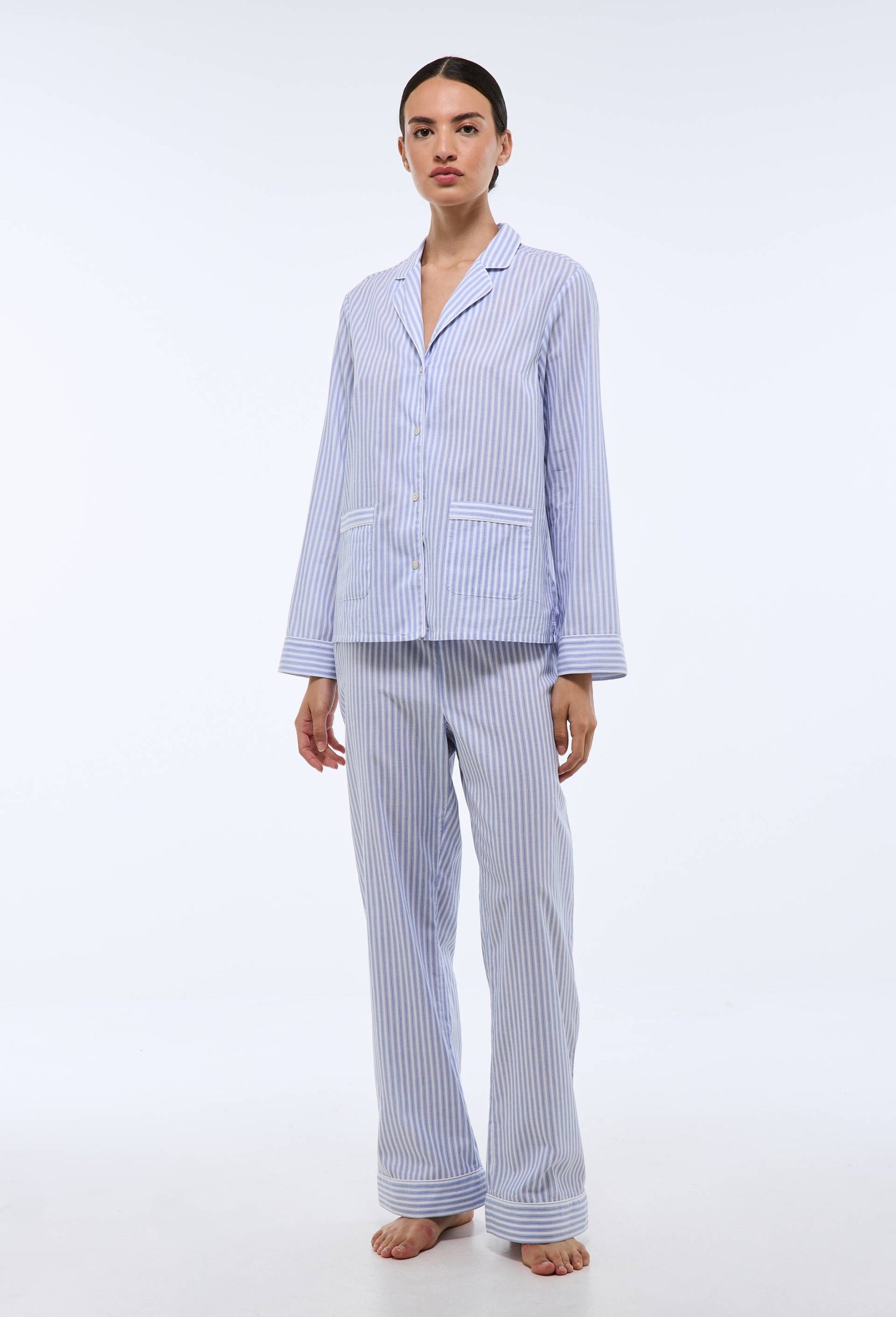 pyjama-monoprix-038sxv-1.jpg Pyjama long rayé en coton BIO GOTS BLEU CLAIR pour femme MONOPRIX – Image 1