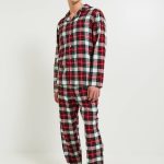 Pyjama chemise manches longues et pantalon gratté en coton BIO GOTS à carreaux ECRU pour homme MONOPRIX