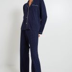 Pyjama long et fluide à pois BLEU FONCE pour femme MONOPRIX