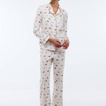 Pyjama long imprimé en flanelle de coton BIO ECRU pour femme MONOPRIX
