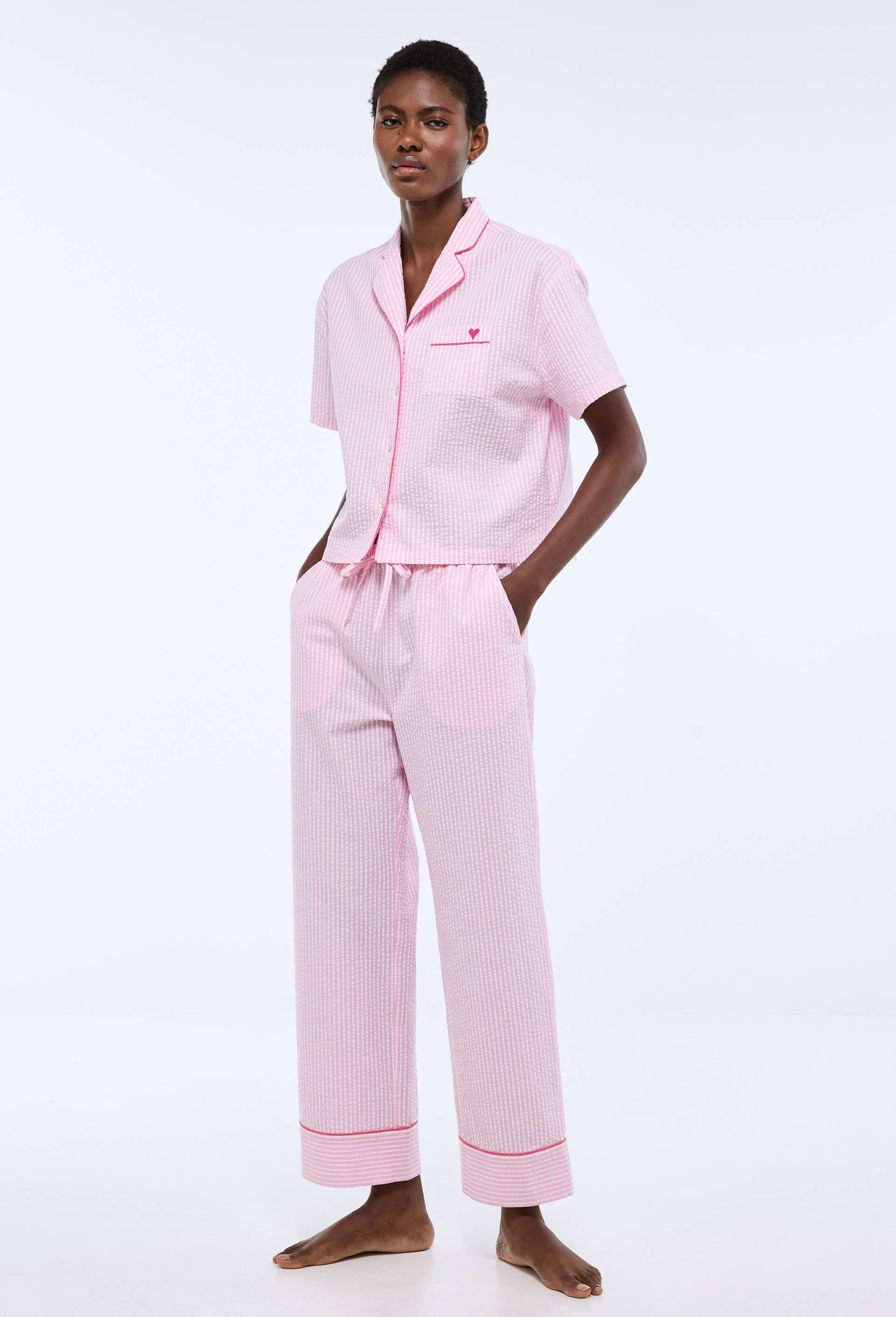 pyjama-monoprix-femme-114thc-1.jpg Pyjama manches courtes rayé en coton BIO – Image 1
