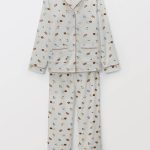 Pyjama long imprimé en flanelle de coton BIO ECRU pour femme MONOPRIX