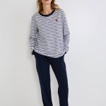 Pyjama haut marinière et pantalon uni en coton BIO BLEU FONCE pour femme MONOPRIX