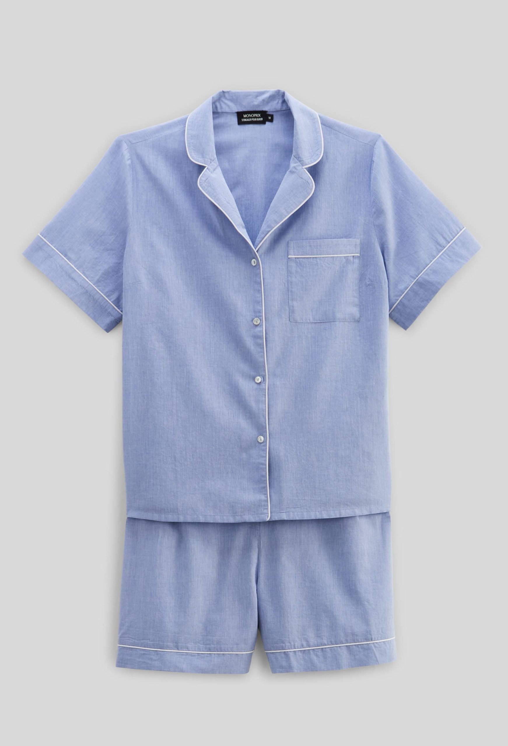 pyjama-monoprix-femme-620qnf-1.jpg Pyjashort manches courtes uni en coton BIO GOTS BLEU CLAIR pour femme MONOPRIX – Image 1